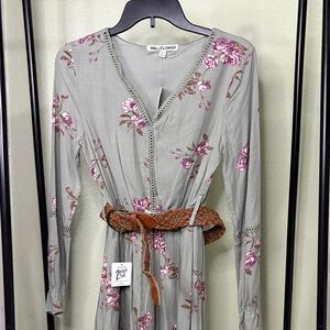 Wallflower Floral Long Sleeve Dress with Belt